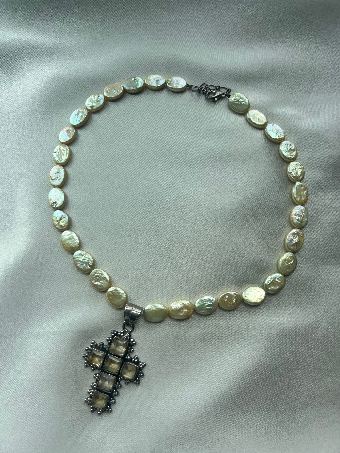 Cross with Butter Yellow Pearls